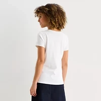 St. John's Bay Womens Easy-on + Easy-off V Neck Short Sleeve Adaptive T-Shirt
