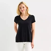 St. John's Bay Womens Easy-on + Easy-off V Neck Short Sleeve T-Shirt