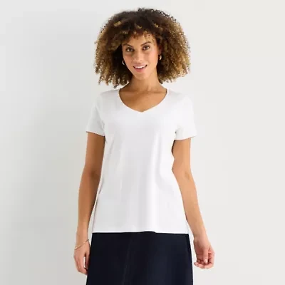 St. John's Bay Womens Easy-on + Easy-off V Neck Short Sleeve Adaptive T-Shirt