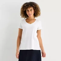 St. John's Bay Womens Easy-on + Easy-off V Neck Short Sleeve Adaptive T-Shirt