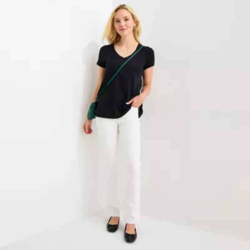 St. John's Bay Womens Easy-on + Easy-off V Neck Short Sleeve T-Shirt