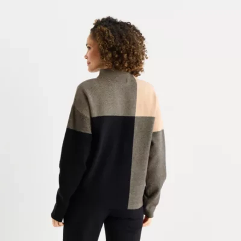 Liz Claiborne Womens Mock Neck Long Sleeve Pullover Sweater