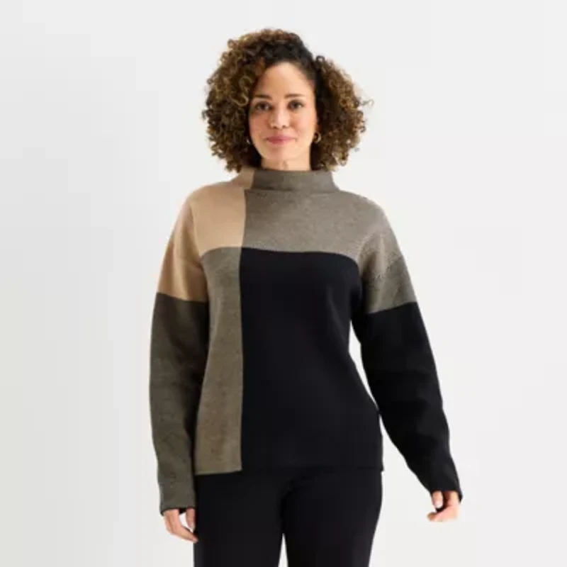 Liz Claiborne Womens Mock Neck Long Sleeve Pullover Sweater