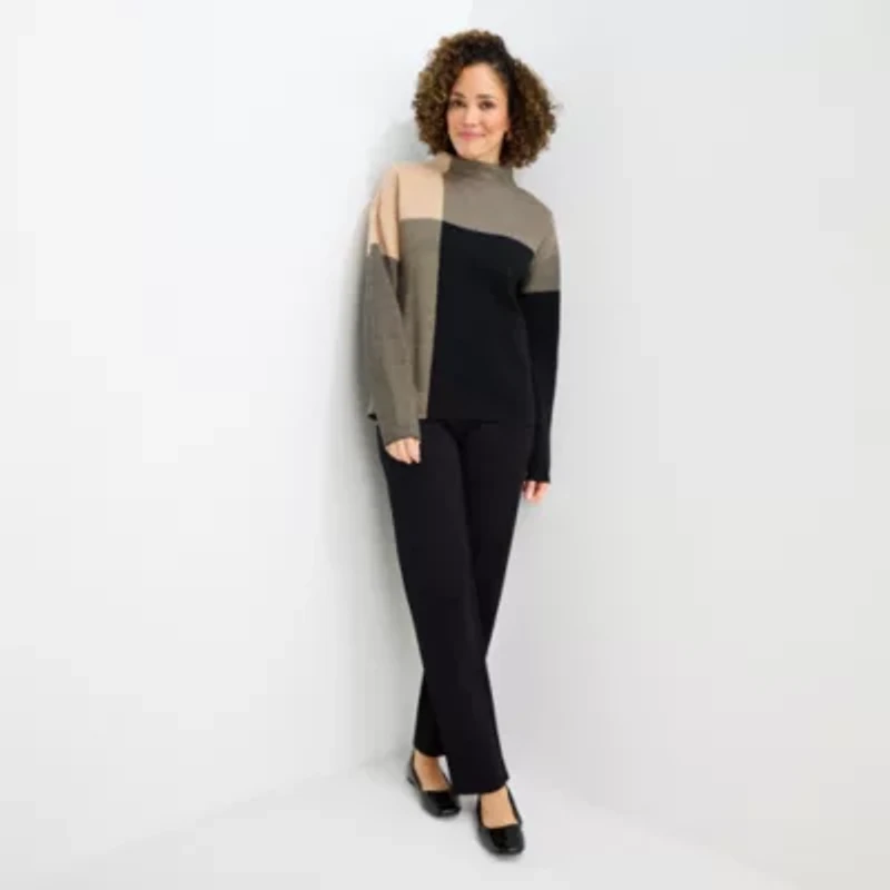 Liz Claiborne Womens Mock Neck Long Sleeve Pullover Sweater