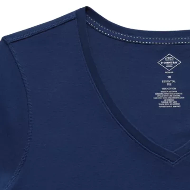 St. John's Bay Womens Plus Easy-on + Easy-off V Neck Short Sleeve Adaptive T-Shirt