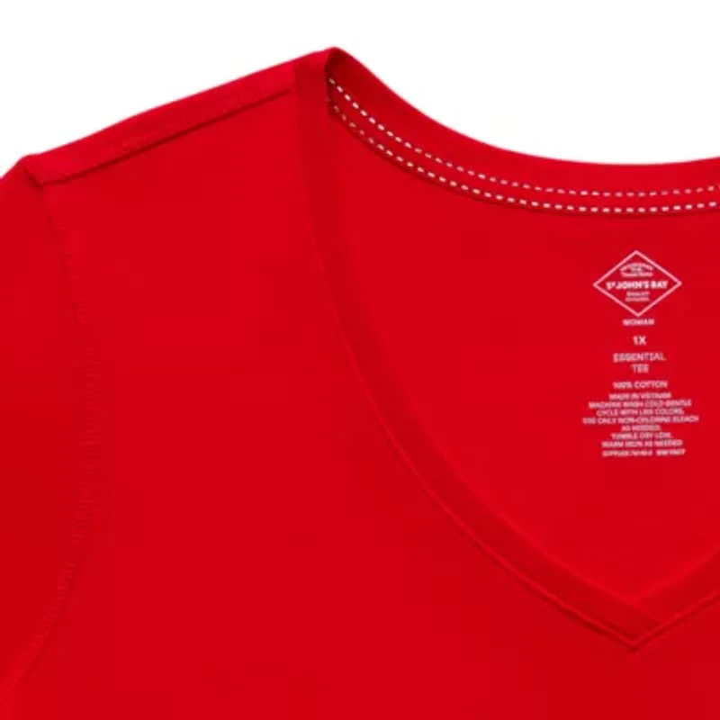 St. John's Bay Womens Plus Easy-on + Easy-off V Neck Short Sleeve Adaptive T-Shirt