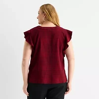 Liz Claiborne Womens V Neck Short Sleeve Plus Blouse