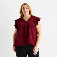 Liz Claiborne Womens V Neck Short Sleeve Plus Blouse