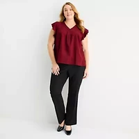 Liz Claiborne Womens V Neck Short Sleeve Plus Blouse