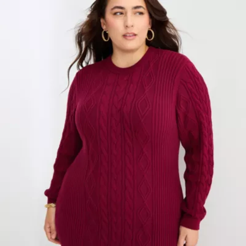 Bold Elements Womens Long Sleeve Cut Out Sweater Dress Plus