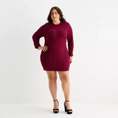 Bold Elements Womens Long Sleeve Cut Out Sweater Dress Plus