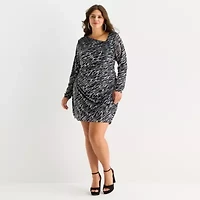 Bold Elements Womens Plus Long Sleeve Casual Zebra Bodycon Dress