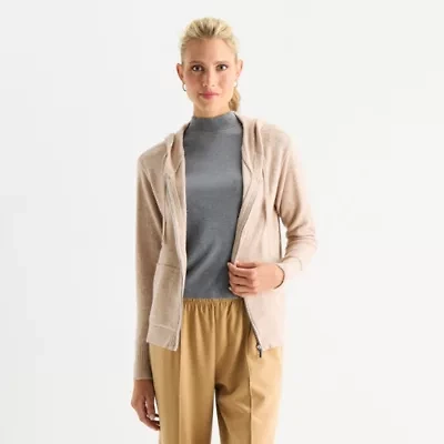 Stylus Womens Hooded Long Sleeve Zip Front Sweater