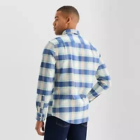 St. John's Bay Washed Oxford Mens Long Sleeve Classic Fit Stretch Fabric Button-Down Shirt