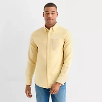 St. John's Bay Washed Oxford Mens Long Sleeve Classic Fit Stretch Fabric Button-Down Shirt