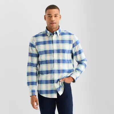 St. John's Bay Washed Oxford Mens Long Sleeve Classic Fit Stretch Fabric Button-Down Shirt