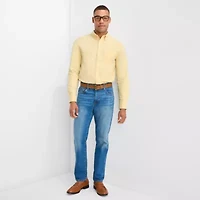 St. John's Bay Washed Oxford Mens Long Sleeve Classic Fit Stretch Fabric Button-Down Shirt