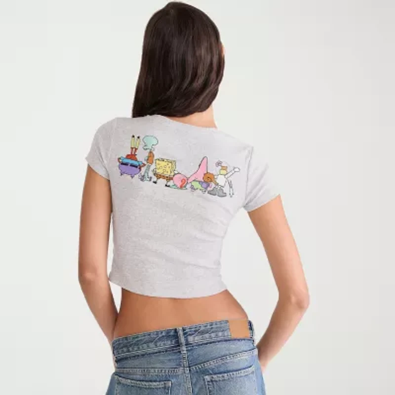AEROPOSTALE Womens Juniors Round Neck Short Sleeve Regular Fit Spongebob Graphic T-Shirt