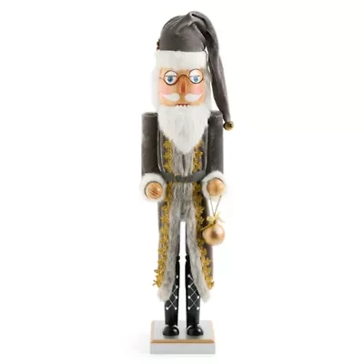 North Pole Trading Co. 24in Gray Jacket Wood Christmas Nutcracker
