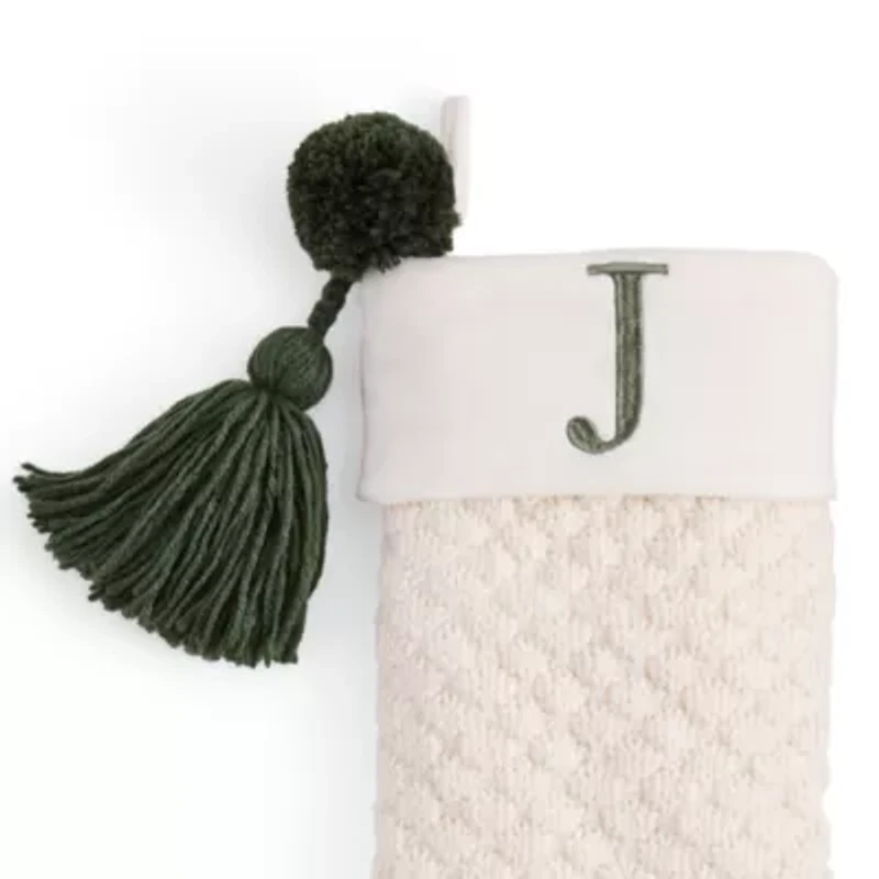 North Pole Trading Co. Ivory Knit Monogram Christmas Stocking