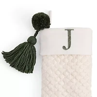 North Pole Trading Co. Ivory Knit Monogram Christmas Stocking