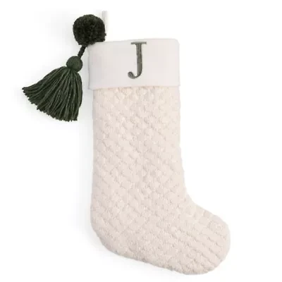North Pole Trading Co. Ivory Knit Monogram Christmas Stocking