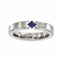Mens 4MM Genuine Blue Sapphire Titanium Wedding Band