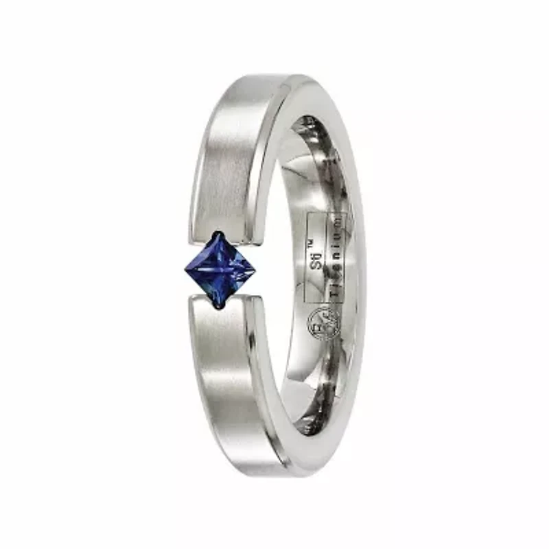 Mens 4MM Genuine Blue Sapphire Titanium Wedding Band