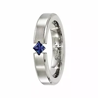 Mens 4MM Genuine Blue Sapphire Titanium Wedding Band
