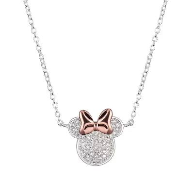 Disney Classics Womens Cubic Zirconia Pure Silver Over Brass 18 Inch Pendant Necklace