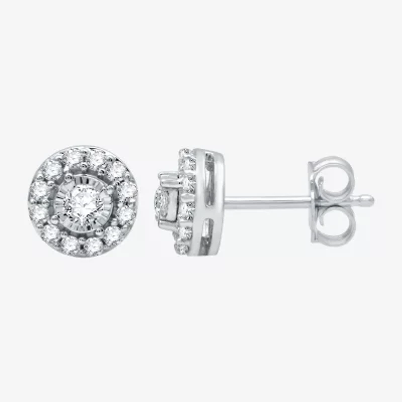 3/8 CT. T.W. Natural White Diamond 10K Gold 7.2mm Round Stud Earrings