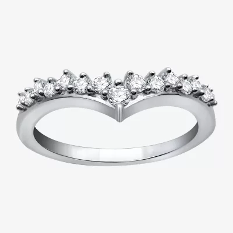 (H-I / I1) Womens 1/3 CT. T.W. Lab Grown White Diamond 10K Gold Chevron Wedding Band