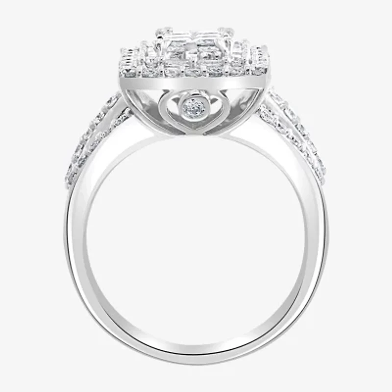 Effy Final Call Womens 2 CT. T.W. Natural Diamond 14K White Gold Halo Cocktail Ring