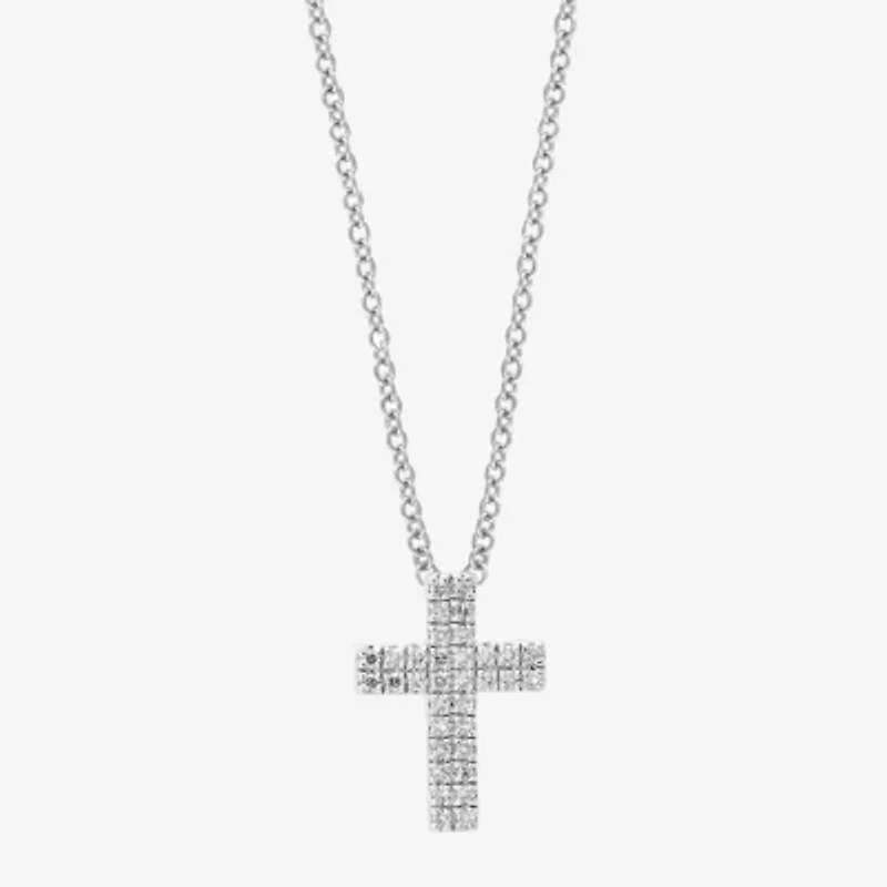 Effy  Womens 1/10 CT. T.W. Natural Diamond Sterling Silver Cross 16 Inch Pendant Necklace