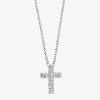 Effy  Womens 1/10 CT. T.W. Natural Diamond Sterling Silver Cross 16 Inch Pendant Necklace
