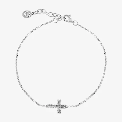 Effy Final Call Sideways Womens Sterling Silver 7 Inch Solid Cable Cross Chain Bracelet