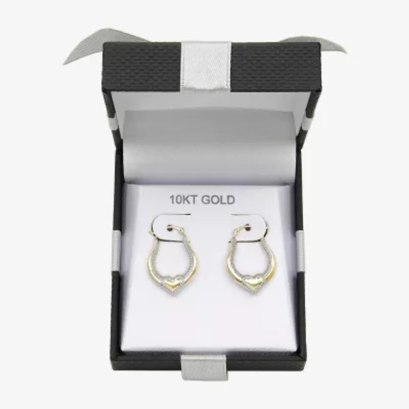 Womens 10K Two Tone Gold 20.2mm Heart Hoop Earrings