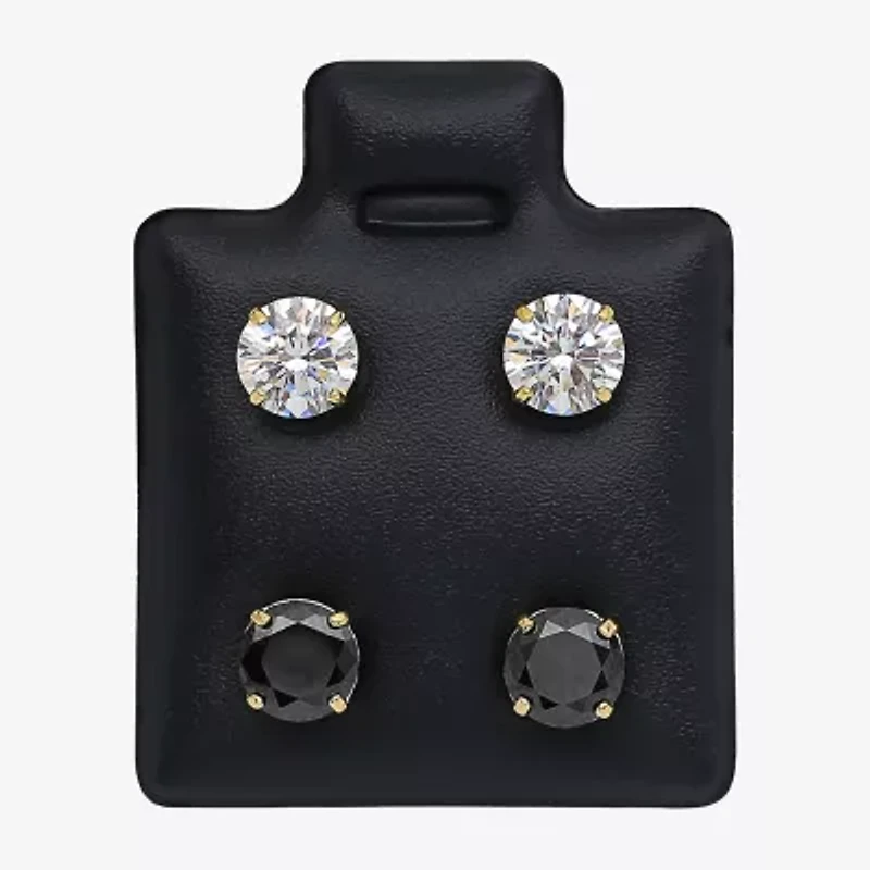 Womens Black Cubic Zirconia 14K Gold Round Earring Set
