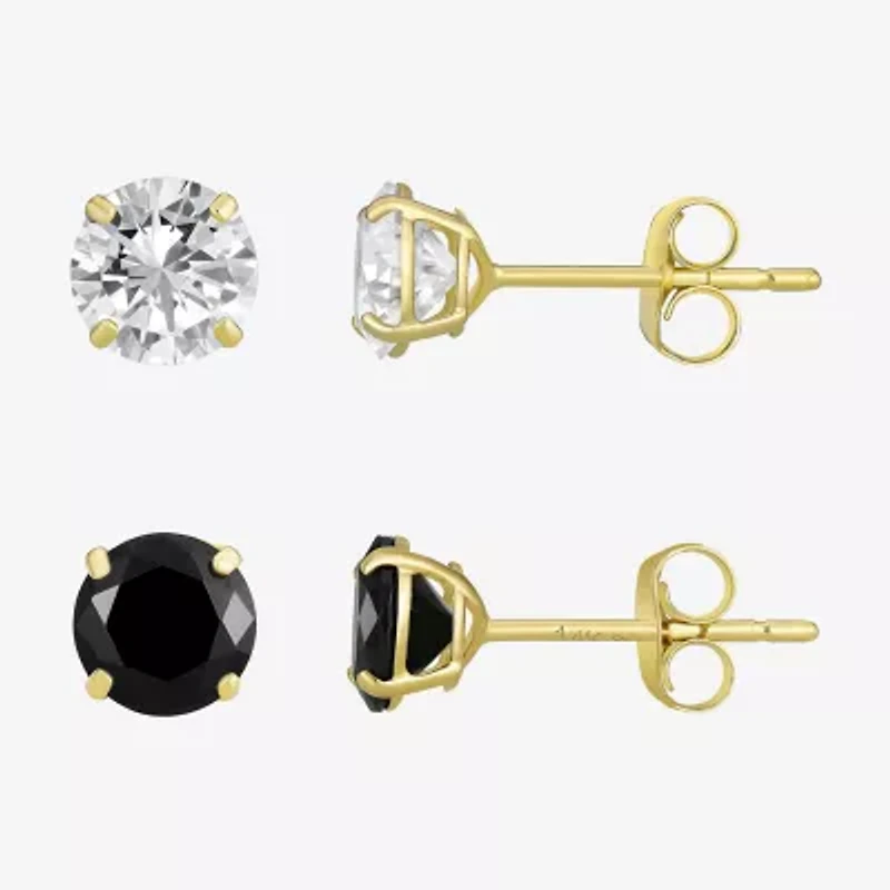 Womens Black Cubic Zirconia 14K Gold Round Earring Set