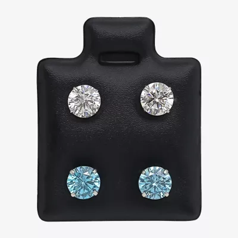 Womens Blue Cubic Zirconia 14K Gold Round Earring Set