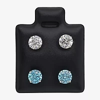 Womens Blue Cubic Zirconia 14K Gold Round Earring Set