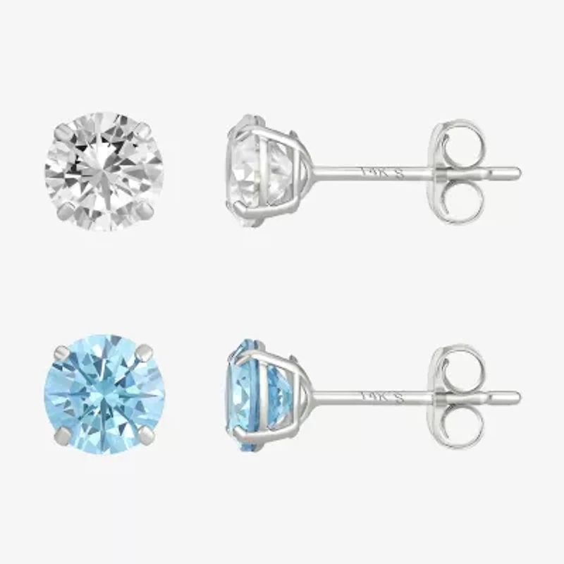 Womens Blue Cubic Zirconia 14K Gold Round Earring Set