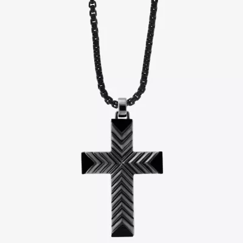 Effy Mens Genuine Agate Sterling Silver Cross 22 Inch Pendant Necklace