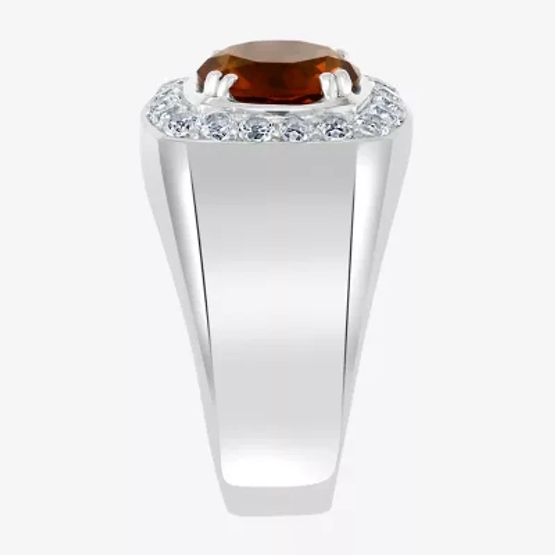 Effy Mens Genuine Champagne Quartz & Genuine White Topaz Sterling Silver Fashion Ring