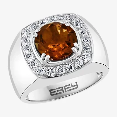 Effy Mens Genuine Champagne Quartz & Genuine White Topaz Sterling Silver Fashion Ring