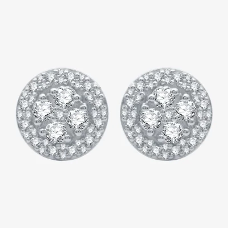 (H-I / I1) 1 CT. T.W. Lab Grown White Diamond Sterling Silver 10.6mm Round Stud Earrings