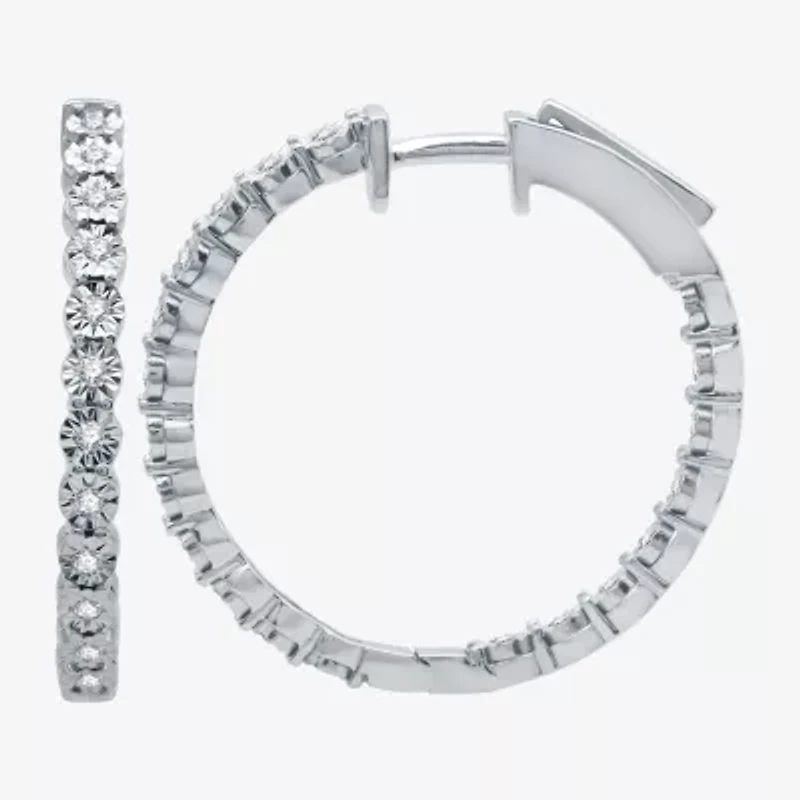 (H-I / I1) Womens 1/4 CT. T.W. Lab Grown Diamond Sterling Silver 24.9mm Hoop Earrings
