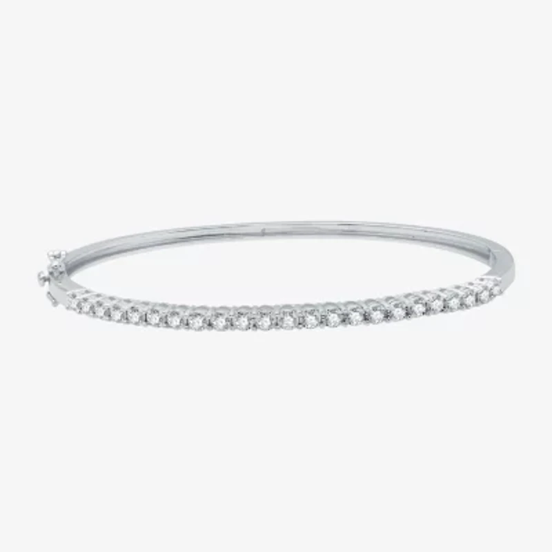 (H-I / I1) Womens 1 CT. T.W. Lab Grown White Diamond Sterling Silver Bangle Bracelet