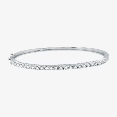 (H-I / I1) Womens 1 CT. T.W. Lab Grown White Diamond Sterling Silver Bangle Bracelet