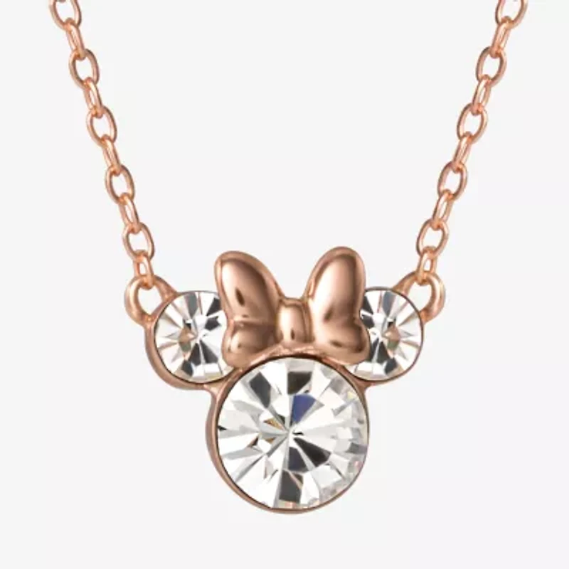 Disney Collection Girls White Crystal 14K Rose Gold Over Silver 15 Inch Pendant Necklace